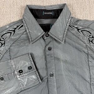 Roar Signature Mens Large Gray Embroidered Long Sleeve Button Up Shirt